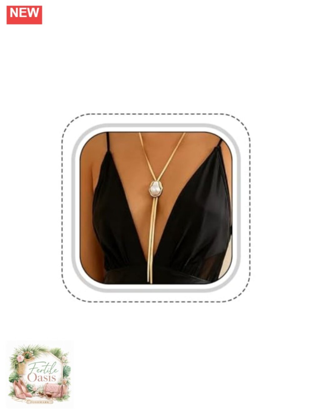Long Baroque Pearl Y-Necklace Gold-Tone Alloy Lariat Chain Geometric Pendant